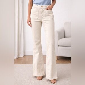 LOFT Cream Bootcut Jeans Front Patch Pockets Stretch Denim Size 27